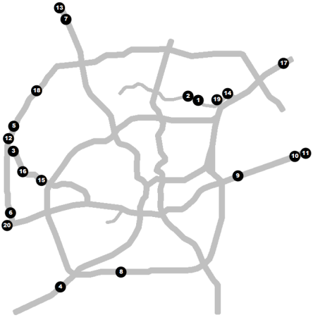 Top 20 10-year growth locations map