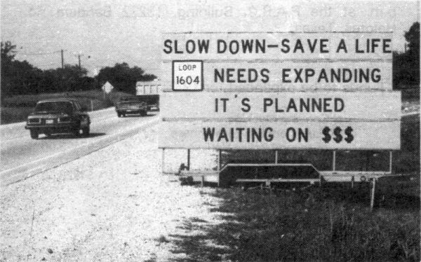 Sign along Loop 1604 in 1983