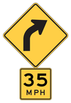 Curve sign with advisory speed