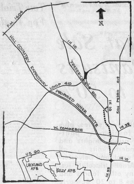 Bandera Expressway and I-10 bypass proposed routes 1970