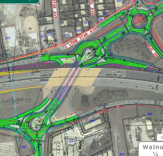 Business 35 South proposed 'dogbone' interchange and roundabout schematic