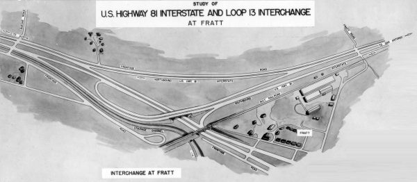 Snippet of ca. 1955 plan for US 81 (I-35) and Loop 13 (Loop 410) interchange