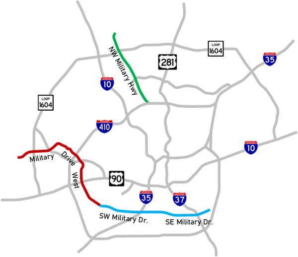 Map of roads named "Military"