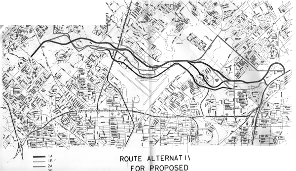 Various alignments studied for Wurzbach Parkway